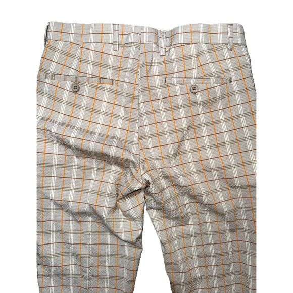 NWT Boohoo Tan Plaid Skinny Seersucker Belt Loops Dress Trousers Tailored Fitted - Picture 5 of 5